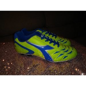Diadora Men's Blue and Green Soccer Shoes